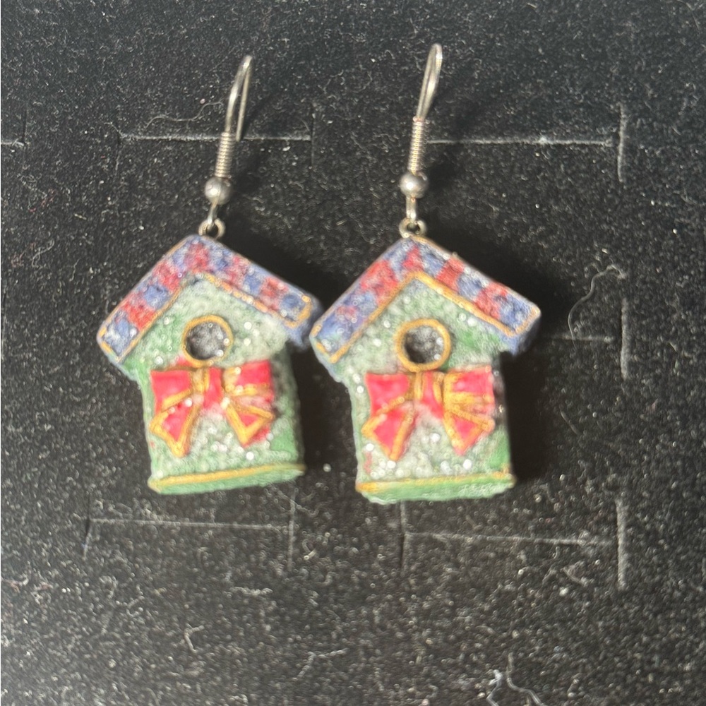 Source Unknown Multicolor‎ Birdhouse Earrings